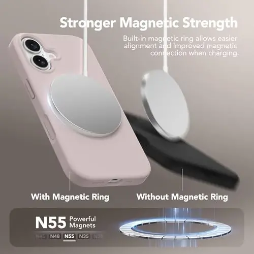 GONEZ iPhone 16 için Manyetik Kılıf, [MagSafe ile Uyumlu] Çizilmez Mikrofiber Astar ve Ekran Koruyucu, Silikon Kamera Kontrolü, Darbeye Dayanıklı İnce Telefon Kılıfı 6.1 inç, Açık Taro - 3