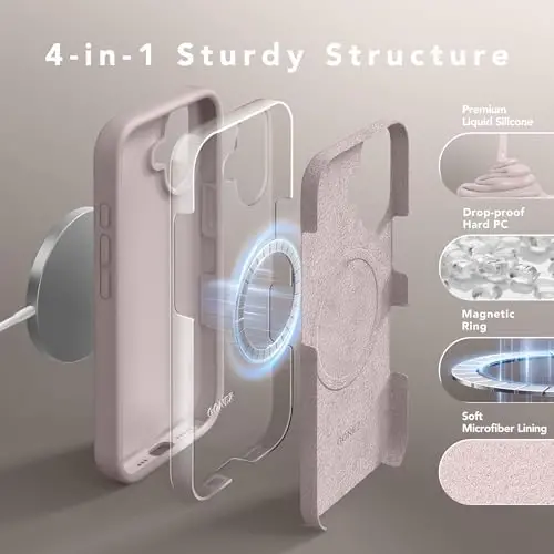 GONEZ iPhone 16 için Manyetik Kılıf, [MagSafe ile Uyumlu] Çizilmez Mikrofiber Astar ve Ekran Koruyucu, Silikon Kamera Kontrolü, Darbeye Dayanıklı İnce Telefon Kılıfı 6.1 inç, Açık Taro - 5