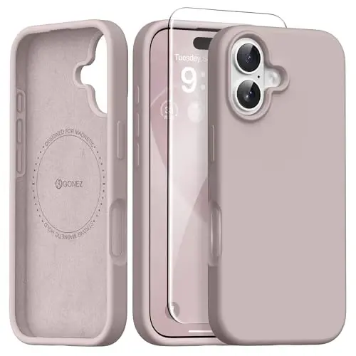 GONEZ iPhone 16 için Manyetik Kılıf, [MagSafe ile Uyumlu] Çizilmez Mikrofiber Astar ve Ekran Koruyucu, Silikon Kamera Kontrolü, Darbeye Dayanıklı İnce Telefon Kılıfı 6.1 inç, Açık Taro 