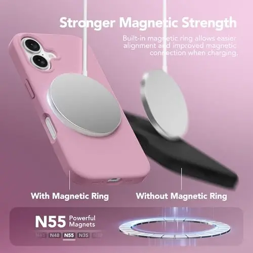 GONEZ Magnetic for iPhone 16 Case, Compatible with MagSafe, [Screen Protector + Camera Lens Protector], Silicone Shockproof Anti-Scratch Protective Phone Case 6.1 inch, Blackcurrant - 2