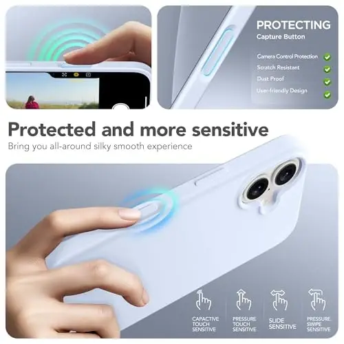 GONEZ Magnetic for iPhone 16 Case, [Compatible with MagSafe] Anti-Scratch Microfiber Lining & Screen Protector, Silicone Camera Control, Shockproof Slim Phone Cover 6.1 inch, Baby Blue - GONEZ (1)