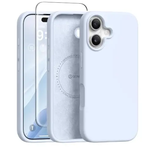GONEZ iPhone 16 Kılıf için Manyetik, [MagSafe ile Uyumlu] Çizilmez Mikrofiber Astar ve Ekran Koruyucu, Silikon Kamera Kontrolü, Darbeye Dayanıklı İnce Telefon Kılıfı 6.1 inç, Bebek Mavisi 