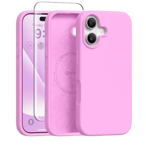 GONEZ iPhone 16 Kılıfı için Manyetik, [MagSafe ile Uyumlu] Çizilmez Mikrofiber Astar ve Ekran Koruyucu, Silikon Kamera Kontrolü, Darbeye Dayanıklı İnce Telefon Kapağı 6.1 inç, Kiraz Çiçeği - 1