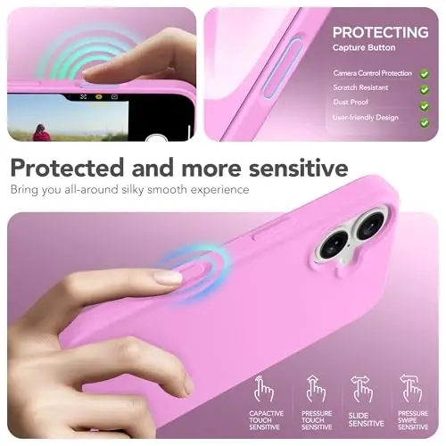 GONEZ iPhone 16 Kılıfı için Manyetik, [MagSafe ile Uyumlu] Çizilmez Mikrofiber Astar ve Ekran Koruyucu, Silikon Kamera Kontrolü, Darbeye Dayanıklı İnce Telefon Kapağı 6.1 inç, Kiraz Çiçeği - 2
