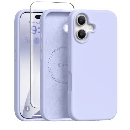 GONEZ Magnetic for iPhone 16 Case, Silicone Cover Lilac | Compatible with MagSafe, Camera Button & Screen Protector, Microfiber Lining, 3 Layers Soft Gel Rubber Shockproof Slim 6.1