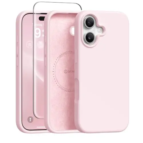 GONEZ iPhone 16 Kılıfı için Manyetik, Silikon Kapak Tebeşir Pembesi | MagSafe, Kamera Düğmesi ve Ekran Koruyucu ile Uyumludur, Mikrofiber Astar, 3 Katmanlı Yumuşak Jel Kauçuk Darbeye Dayanıklı İnce 6.1