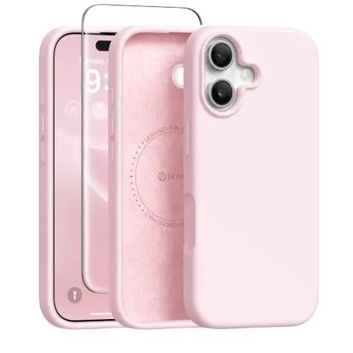 GONEZ iPhone 16 Kılıfı için Manyetik, Silikon Kapak Tebeşir Pembesi | MagSafe, Kamera Düğmesi ve Ekran Koruyucu ile Uyumludur, Mikrofiber Astar, 3 Katmanlı Yumuşak Jel Kauçuk Darbeye Dayanıklı İnce 6.1