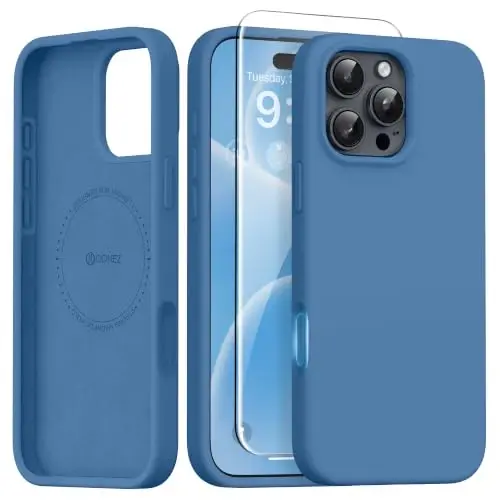 GONEZ Magnetic for iPhone 16 Pro Case, [Compatible with MagSafe] Anti-Scratch Microfiber Lining & Screen Protector, Silicone Camera Control, Shockproof Slim Phone Cover 6.3 inch, Lake Blue 