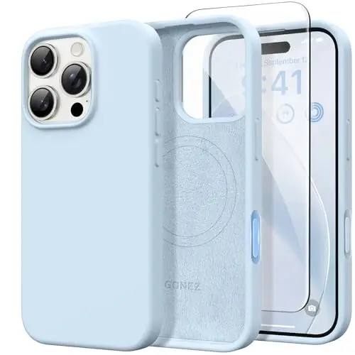 GONEZ Magnetic for iPhone 16 Pro Case, Compatible with MagSafe, [Screen Protector + Camera Lens Protector], Silicone Shockproof Anti-Scratch Protective Phone Case 6.3 inch, Blue 