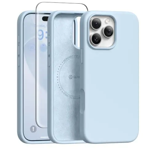 GONEZ Magnetic for iPhone 16 Pro Case, Compatible with MagSafe, [Screen Protector + Camera Lens Protector], Silicone Shockproof Anti-Scratch Protective Phone Case 6.3 inch, Blue 