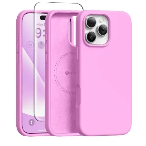 GONEZ iPhone 16 Pro Kılıf için Manyetik, [MagSafe ile Uyumlu] Çizilmez Mikrofiber Astar ve Ekran Koruyucu, Silikon Kamera Kontrolü, Darbeye Dayanıklı İnce Telefon Kapağı 6.3 inç, Kiraz Çiçeği 