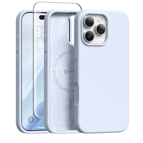 GONEZ Magnetic for iPhone 16 Pro Case, [Compatible with MagSafe] Anti-Scratch Microfiber Lining & Screen Protector, Silicone Camera Control, Shockproof Slim Phone Cover 6.3 inch, Baby Blue - 1
