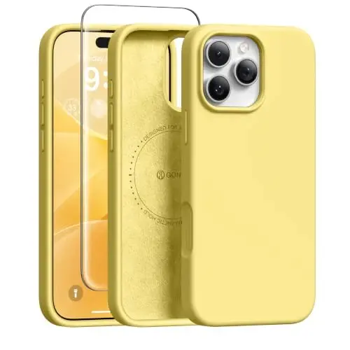 GONEZ Magnetic for iPhone 16 Pro Case, [Compatible with MagSafe] Anti-Scratch Microfiber Lining & Screen Protector, Silicone Camera Control, Shockproof Slim Phone Cover 6.3 inch, Buttercream Yellow 