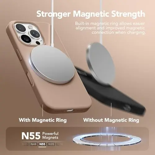 GONEZ iPhone 16 Pro Max Kılıf için Manyetik, [MagSafe ile Uyumlu] Çizilmez Mikrofiber Astar ve Ekran Koruyucu, Silikon Kamera Kontrolü, Darbeye Dayanıklı İnce Telefon Kapağı 6.9 inç, Açık Kahverengi - GONEZ (1)