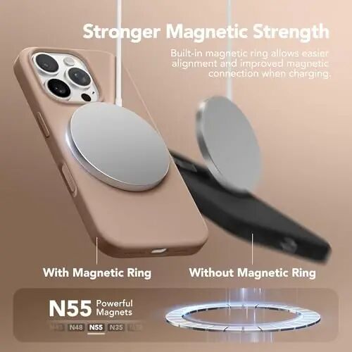 GONEZ iPhone 16 Pro Max Kılıf için Manyetik, [MagSafe ile Uyumlu] Çizilmez Mikrofiber Astar ve Ekran Koruyucu, Silikon Kamera Kontrolü, Darbeye Dayanıklı İnce Telefon Kapağı 6.9 inç, Açık Kahverengi - 2