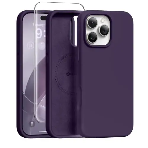 GONEZ Magnetic for iPhone 16 Pro Max Case, [Compatible with MagSafe] Anti-Scratch Microfiber Lining & Screen Protector, Silicone Camera Control, Shockproof Slim Phone Cover 6.9 inch, Deep Purple | Compatible with MagSafe, Camera Button & Screen Protector, Microfiber Lining, 3 Layers Soft Gel Rubber Shockproof Slim 6.9