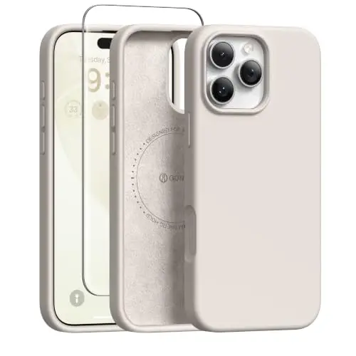 GONEZ iPhone 16 Pro Max Kılıfı için Mıknatıslı, Silikon Kapak Taş | MagSafe Uyumlu, Kamera Düğmesi ve Ekran Koruyucu, Mikrofiber Astar, 3 Katmanlı Yumuşak Jel Kauçuk Darbeye Dayanıklı İnce 6.9