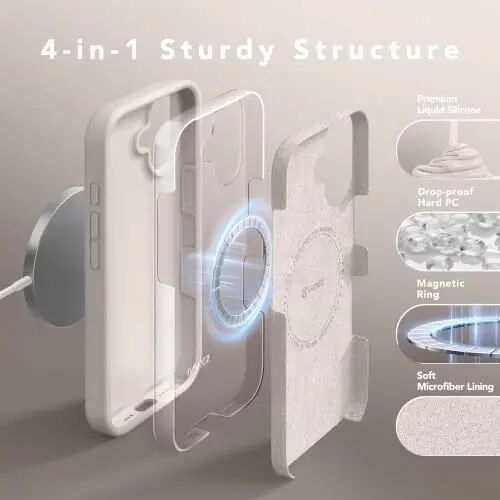 GONEZ iPhone 17 Kılıf için Manyetik, Silikon Kapak Taş | MagSafe, Kamera Düğmesi ve Ekran Koruyucu ile Uyumlu, Mikrofiber Astar, 3 Katmanlı Yumuşak Jel Kauçuk Darbeye Dayanıklı İnce 6,3