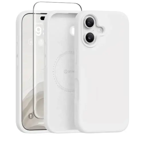GONEZ Magnetic for iPhone 17 Case, Silicone Cover White | Compatible with MagSafe, Camera Button & Screen Protector, Microfiber Lining, 3 Layers Soft Gel Rubber Shockproof Slim 6.3