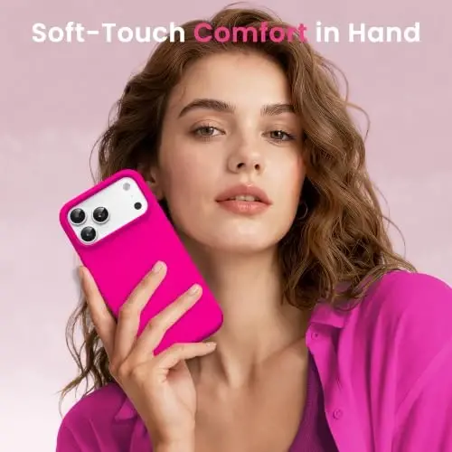 GONEZ Magnetic for iPhone 17 Pro Case, [Compatible with MagSafe] Anti-Scratch Microfiber Lining & Screen Protector, Silicone Camera Control, Shockproof Slim Phone Cover 6.3 inch, Hot Pink - 2