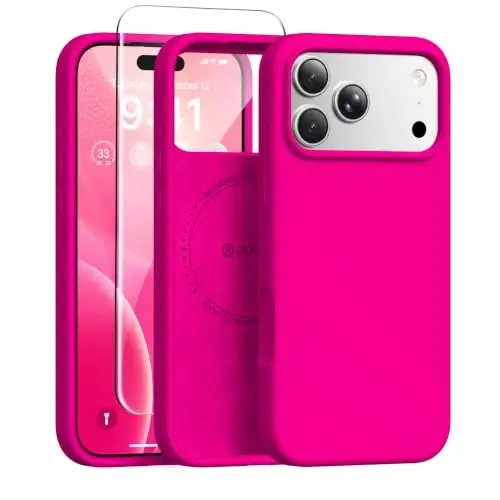 GONEZ iPhone 17 Pro için Manyetik Kılıf, [MagSafe ile Uyumlu] Çizilmez Mikrofiber Astar ve Ekran Koruyucu, Silikon Kamera Kontrolü, Darbeye Dayanıklı İnce Telefon Kapağı 6.3 inç, Canlı Pembe 