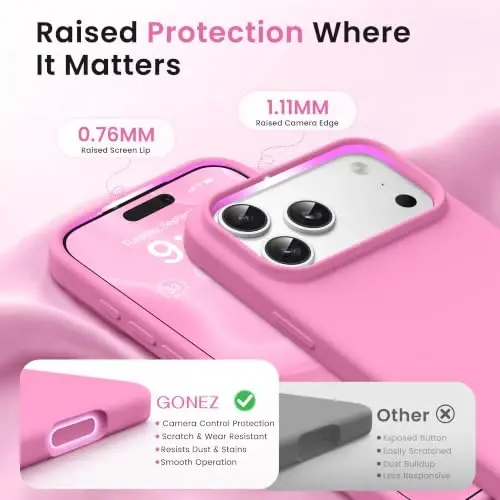GONEZ Magnetic for iPhone 17 Pro Case, [Compatible with MagSafe] Anti-Scratch Microfiber Lining & Screen Protector, Silicone Camera Control, Shockproof Slim Phone Cover 6.3 inch, Soft Pink - 3