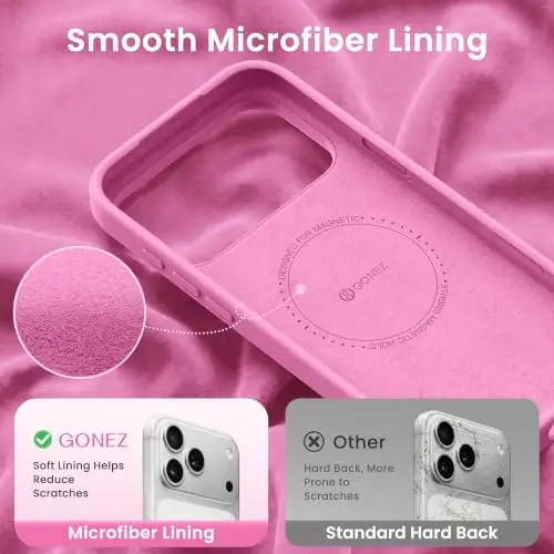 GONEZ Magnetic for iPhone 17 Pro Case, [Compatible with MagSafe] Anti-Scratch Microfiber Lining & Screen Protector, Silicone Camera Control, Shockproof Slim Phone Cover 6.3 inch, Soft Pink - 5