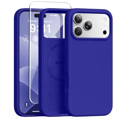 GONEZ Magnetic for iPhone 17 Pro Case, [Compatible with MagSafe] Anti-Scratch Microfiber Lining & Screen Protector, Silicone Camera Control, Shockproof Slim Phone Cover 6.3 inch, Deep Blue 