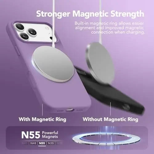 GONEZ iPhone 17 Pro için Manyetik Kılıf, [MagSafe Uyumlu] Çizilmez Mikrofiber Astar ve Ekran Koruyucu, Silikon Kamera Kontrolü, Darbeye Dayanıklı İnce Telefon Kılıfı 6.3 inç, Açık Mor - GONEZ (1)