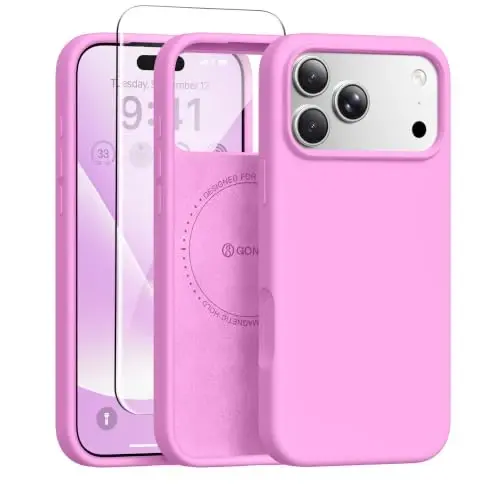 GONEZ Magnetic for iPhone 17 Pro Case, [Compatible with MagSafe] Anti-Scratch Microfiber Lining & Screen Protector, Silicone Camera Control, Shockproof Slim Phone Cover 6.3 inch, Cherry Blossom - 1