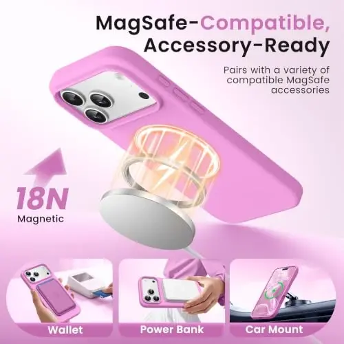 GONEZ Magnetic for iPhone 17 Pro Case, [Compatible with MagSafe] Anti-Scratch Microfiber Lining & Screen Protector, Silicone Camera Control, Shockproof Slim Phone Cover 6.3 inch, Cherry Blossom - 2