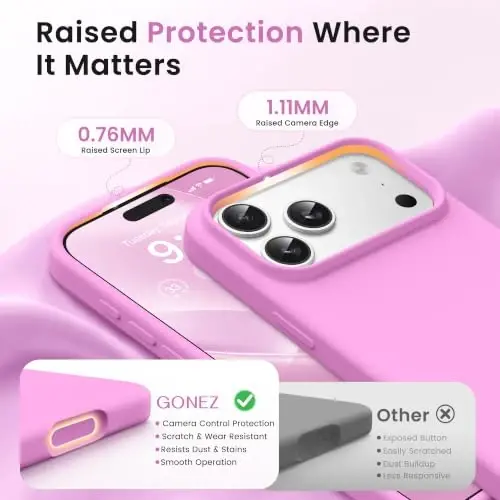 GONEZ Magnetic for iPhone 17 Pro Case, [Compatible with MagSafe] Anti-Scratch Microfiber Lining & Screen Protector, Silicone Camera Control, Shockproof Slim Phone Cover 6.3 inch, Cherry Blossom - 3