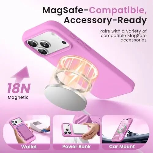 GONEZ iPhone 17 Pro için Manyetik Kılıf, [MagSafe Uyumlu] Çizilmez Mikrofiber Astar ve Ekran Koruyucu, Silikon Kamera Kontrolü, Darbeye Dayanıklı İnce Telefon Kılıfı 6.3 inç, Kiraz Çiçeği - 2
