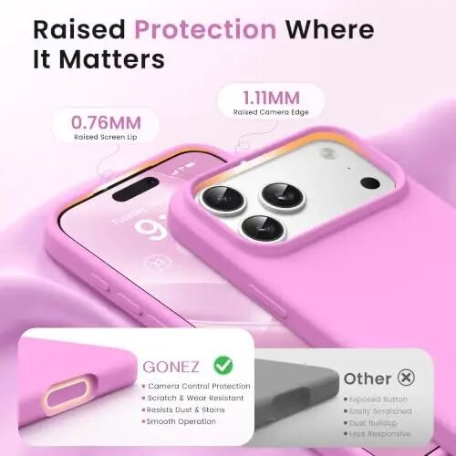 GONEZ iPhone 17 Pro için Manyetik Kılıf, [MagSafe Uyumlu] Çizilmez Mikrofiber Astar ve Ekran Koruyucu, Silikon Kamera Kontrolü, Darbeye Dayanıklı İnce Telefon Kılıfı 6.3 inç, Kiraz Çiçeği - 3