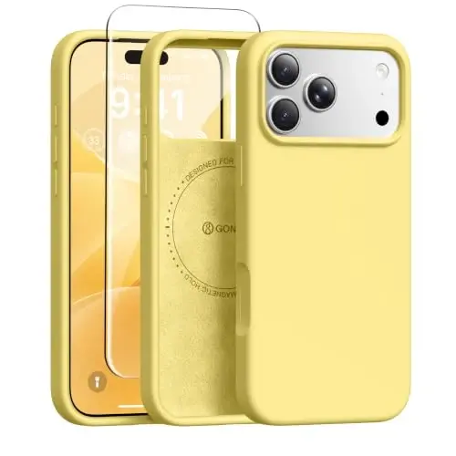 GONEZ Magnetic for iPhone 17 Pro Case, [Compatible with MagSafe] Anti-Scratch Microfiber Lining & Screen Protector, Silicone Camera Control, Shockproof Slim Phone Cover 6.3 inch, Buttercream Yellow - 1