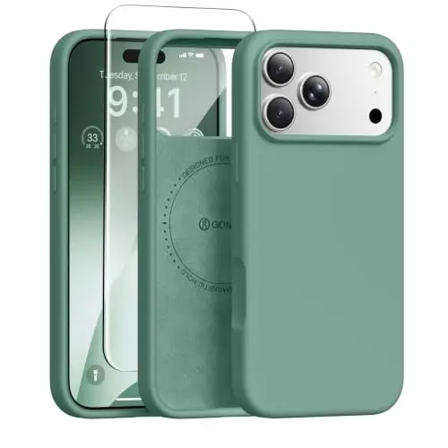 GONEZ iPhone 17 Pro Kılıfı için Manyetik, Silikon Kapak Gece Yarısı Yeşili | MagSafe, Kamera Düğmesi ve Ekran Koruyucu ile Uyumlu, Mikrofiber Astar, 3 Katmanlı Yumuşak Jel Kauçuk Darbeye Dayanıklı Slim 6.3