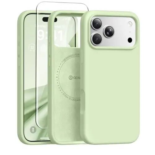 GONEZ iPhone 17 Pro Kılıfı için Manyetik, Silikon Kapak Yeşil | MagSafe, Kamera Düğmesi ve Ekran Koruyucu ile Uyumlu, Mikrofiber Astar, 3 Katmanlı Yumuşak Jel Kauçuk Darbeye Dayanıklı İnce 6.3