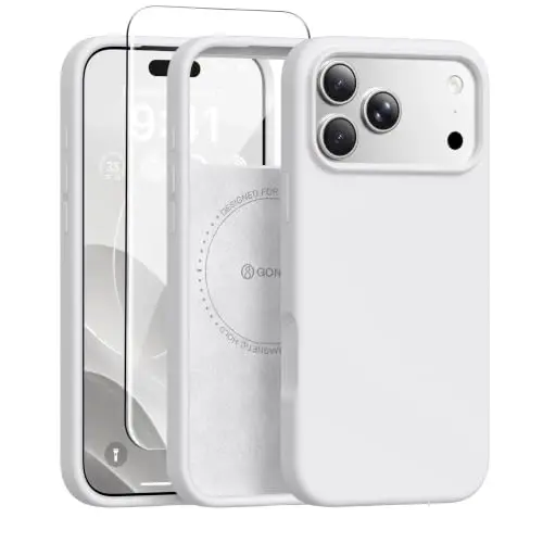 GONEZ iPhone 17 Pro Max Kılıf için Manyetik, [MagSafe ile Uyumlu] Çizilmez Mikrofiber Astar ve Ekran Koruyucu, Silikon Kamera Kontrolü, Darbeye Dayanıklı İnce Telefon Kapağı 6,9 inç, Açık Gri 