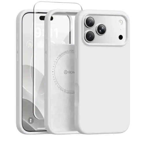 GONEZ iPhone 17 Pro Max Kılıf için Manyetik, [MagSafe ile Uyumlu] Çizilmez Mikrofiber Astar ve Ekran Koruyucu, Silikon Kamera Kontrolü, Darbeye Dayanıklı İnce Telefon Kapağı 6,9 inç, Açık Gri - 1