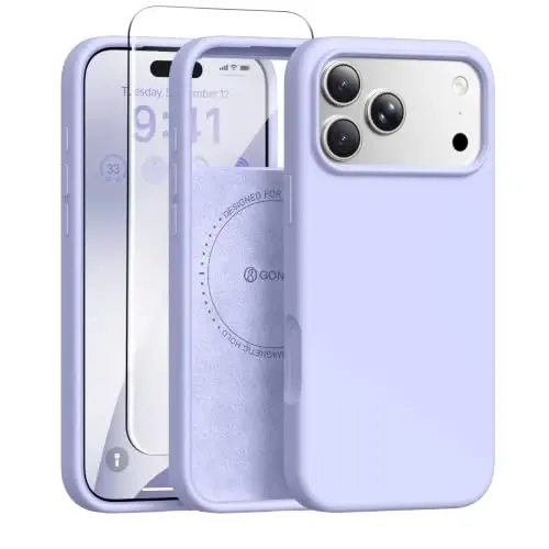 GONEZ iPhone 17 Pro Max Kılıfı için Manyetik, Silikon Kapak Leylak | MagSafe, Kamera Düğmesi ve Ekran Koruyucu ile Uyumlu, Mikrofiber Astar, 3 Katmanlı Yumuşak Jel Kauçuk Darbeye Dayanıklı İnce 6,9