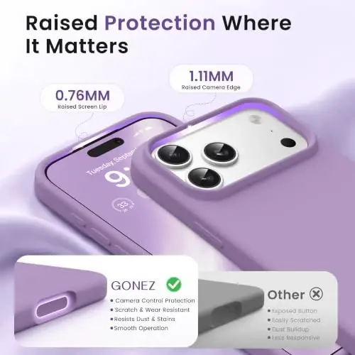 GONEZ Phone Cage Compatible with iPhone 17 Pro Max, Quick Release Video Rig Stabilizer Accessories with Screen Protector, Light Purple - 3