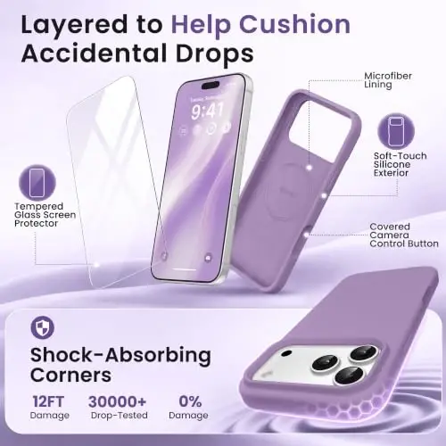 GONEZ Phone Cage Compatible with iPhone 17 Pro Max, Quick Release Video Rig Stabilizer Accessories with Screen Protector, Light Purple - 4