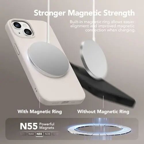 GONEZ Magnetic for iPhone 13 Case & iPhone 14 Case, [Compatible with MagSafe] Anti-Scratch Microfiber Lining & Screen Protector, Shockproof Slim Phone Silicone Cover 6.1 inch, Stone - 3
