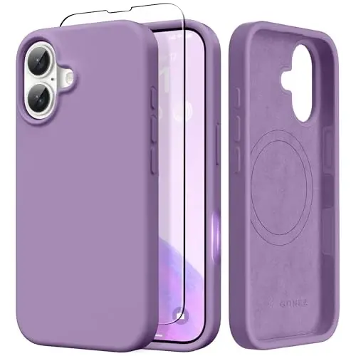 GONEZ iPhone 17 uchun magnitli g‘ilof, [MagSafe bilan mos] tirnalishga qarshi mikrofiber astar va ekran himoyachisi, silikon kamera nazorati, zarbaga chidamli yupqa telefon g‘ilofi 6.3 dyuym, och binafsha rang - GONEZ