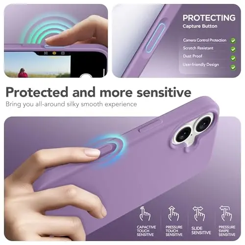 GONEZ iPhone 17 uchun magnitli g‘ilof, [MagSafe bilan mos] tirnalishga qarshi mikrofiber astar va ekran himoyachisi, silikon kamera nazorati, zarbaga chidamli yupqa telefon g‘ilofi 6.3 dyuym, och binafsha rang - 5