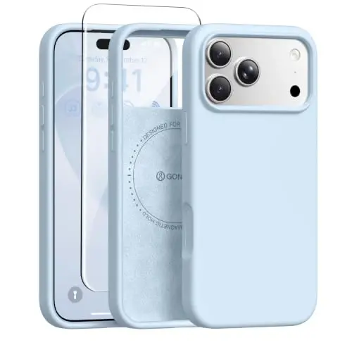 GONEZ Magnetic для чехла iPhone 17 Pro, силиконовый чехол, синий | Совместимость с MagSafe, кнопкой камеры и защитным экраном, подкладка из микрофибры, 3 слоя, мягкий гель, ударопрочный, тонкий, 6,3 дюйма 