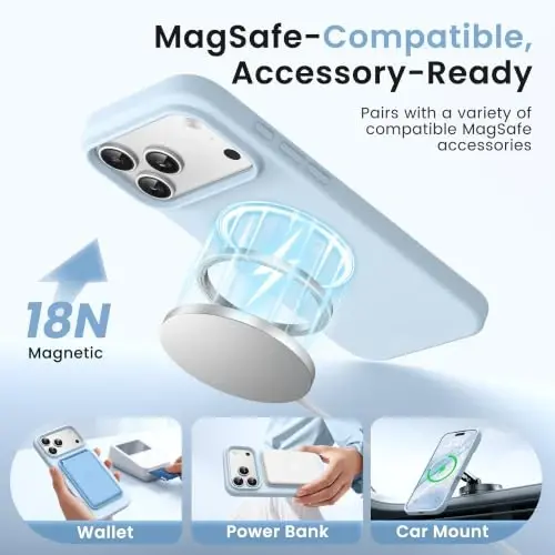 GONEZ Magnetic для чехла iPhone 17 Pro, силиконовый чехол, синий | Совместимость с MagSafe, кнопкой камеры и защитным экраном, подкладка из микрофибры, 3 слоя, мягкий гель, ударопрочный, тонкий, 6,3 дюйма - 2