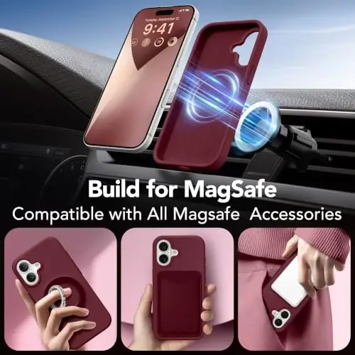 GONEZ Magnetic для чехла iPhone 17, силиконовый бордовый | Совместимость с MagSafe, кнопкой камеры и защитным экраном, подкладка из микрофибры, 3 слоя, мягкий гель, ударопрочный, тонкий 6,3