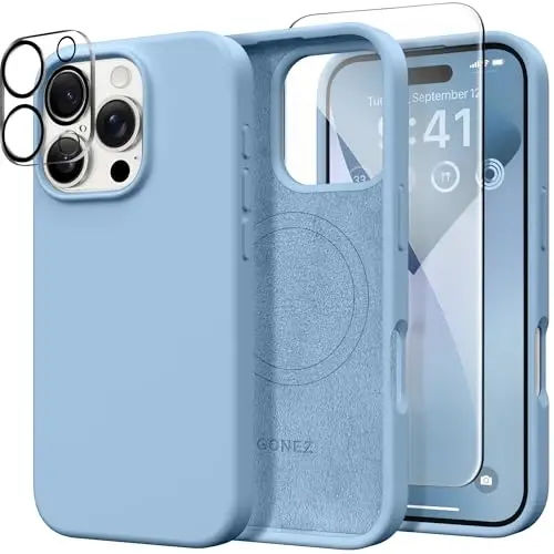 GONEZ Magnetic для iPhone 16 Pro Case, совместимый с MagSafe, [защитная пленка + защита объектива камеры], силиконовый противоударный защитный чехол для телефона 6,3 дюйма, армейский зеленый - 12