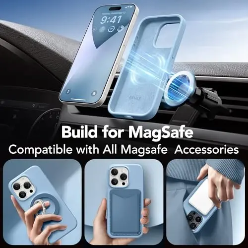 GONEZ Magnetic для iPhone 16 Pro Case, совместимый с MagSafe, [защитная пленка + защита объектива камеры], силиконовый противоударный защитный чехол для телефона 6,3 дюйма, армейский зеленый - 3